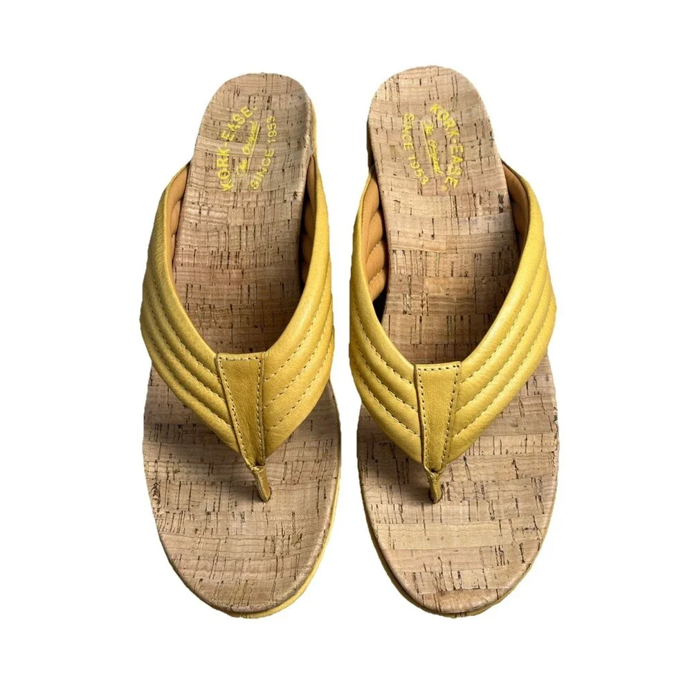 Kork Ease Madison Wedge Flip Flop Sandal Womens Size 10 Yellow Leather Beach